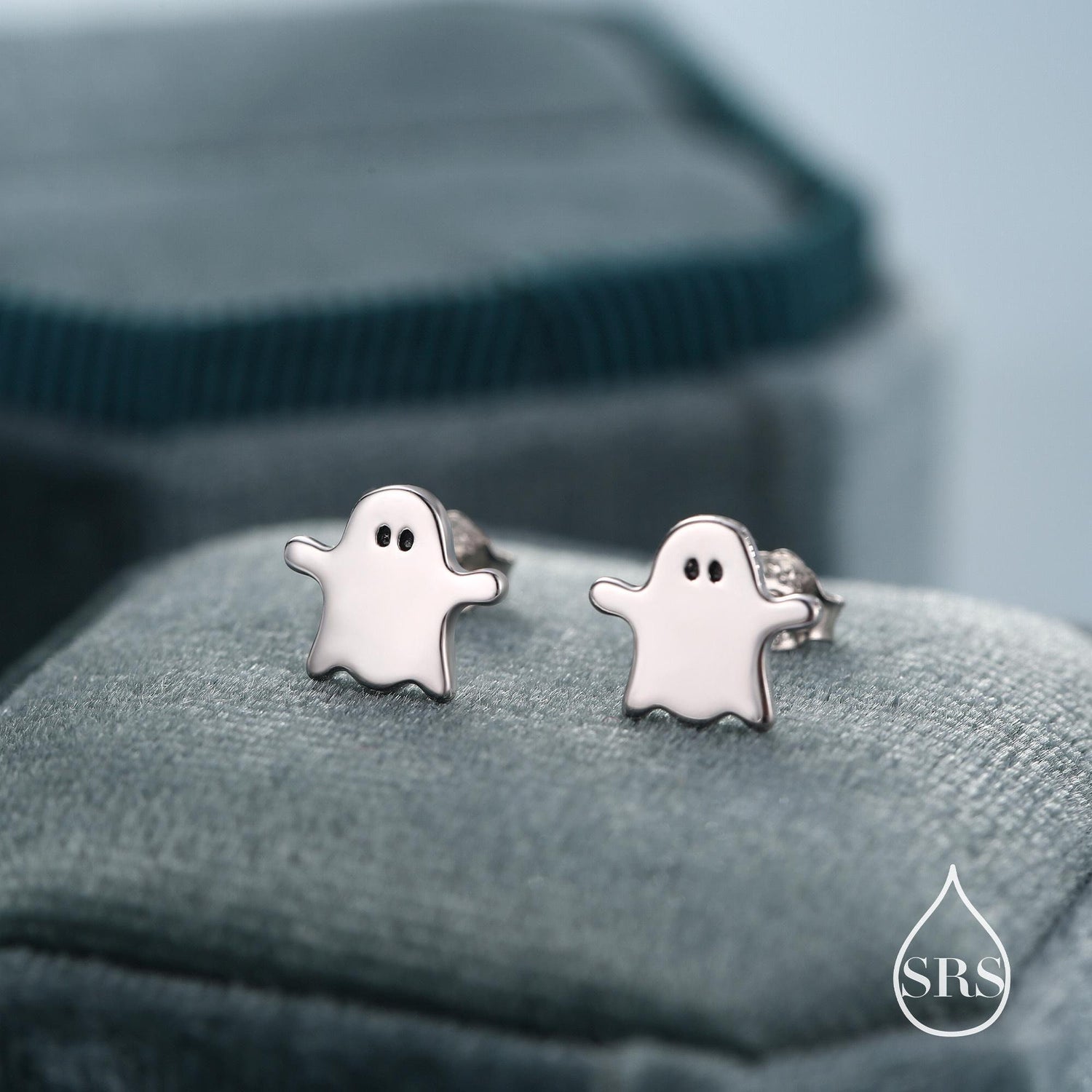 Delicate Minimalist Ghost Stud Earrings in Sterling Silver, Tiny Ghost Earrings
