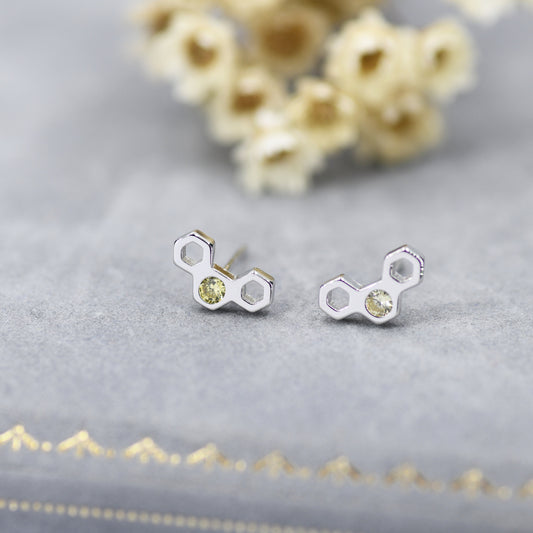 Tiny Honeycomb Stud Earrings in Sterling Silver, Silver or Gold,  Nature Inspired