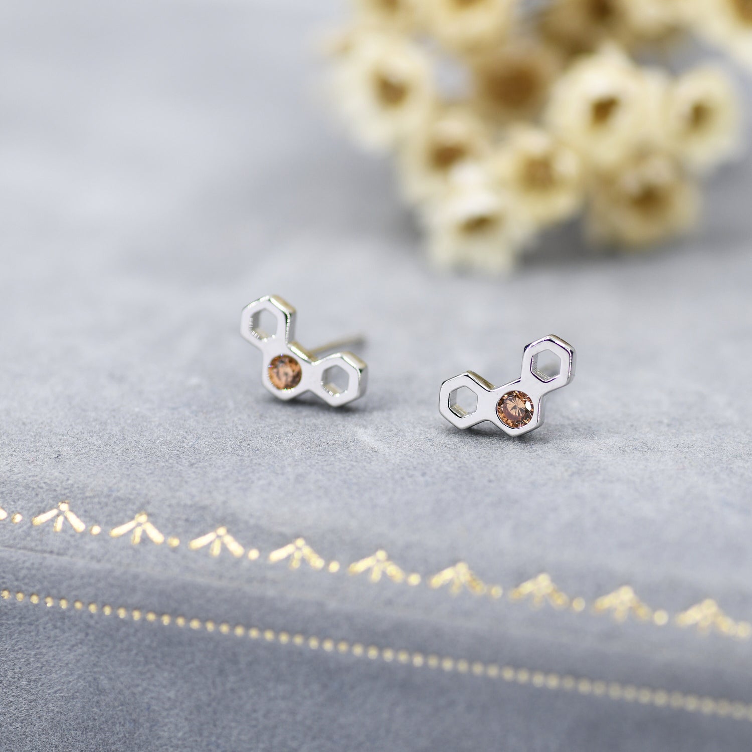 Small Honeycomb Stud Earrings in Sterling Silver, Silver or Gold,  Nature Inspired