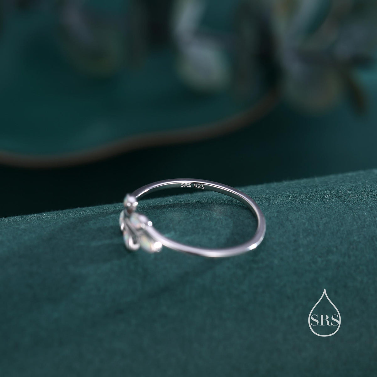 Blue Opal Olive Leaf Ring in Sterling Silver, Silver or Gold, US 5 - 8 Olive Leaf Ring, Botanical Ring, Simulated Opal Leaf Ring