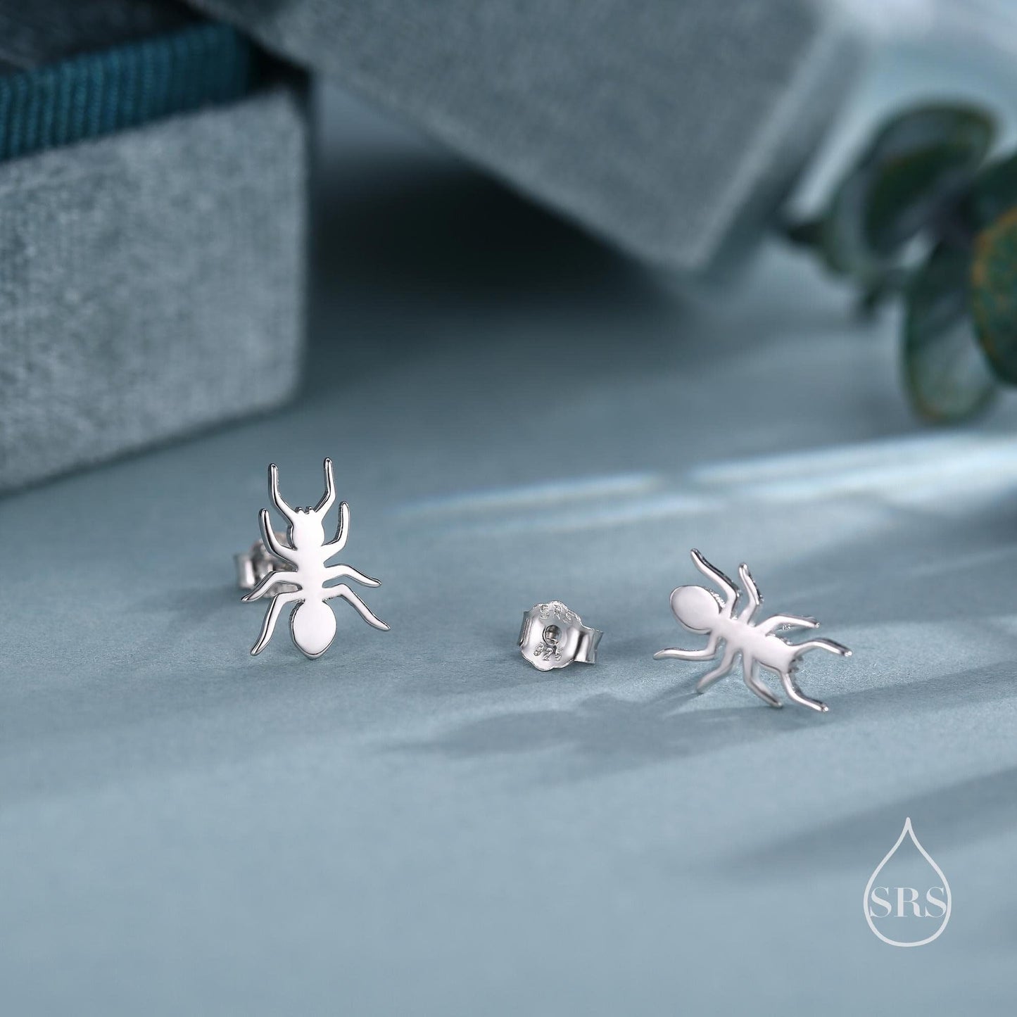 2D Ant Stud Earrings in Sterling Silver, Silver or Gold or Rose Gold, Ant Insect Animal Earrings, Nature Inspired