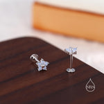Tiny Opal Blue CZ Flower 16G Internally Threaded Flat Back Earrings in Sterling Silver