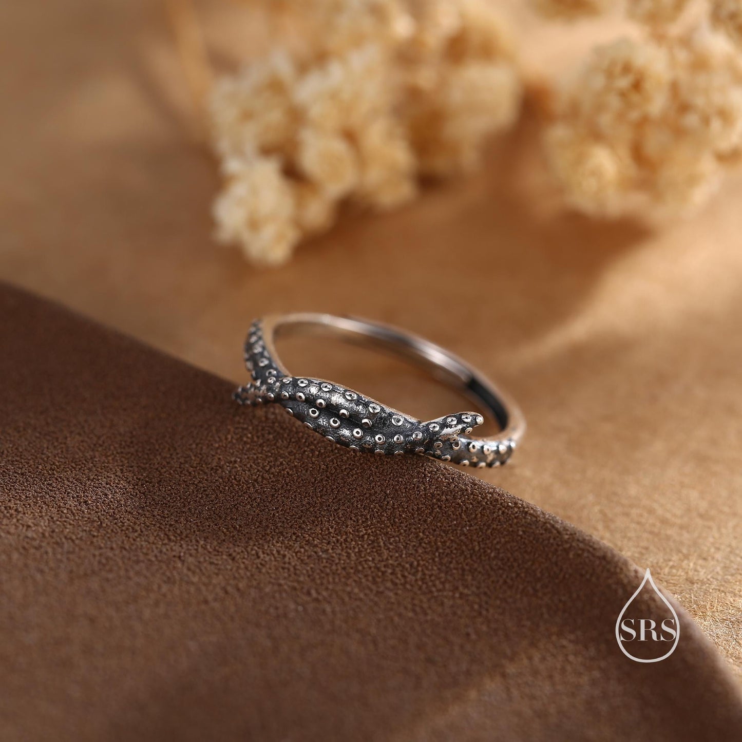 Oxidised Sterling Silver Octopus Tenacles Ring, Adjustable Size, Squid Fish Ring, Octopus Ring