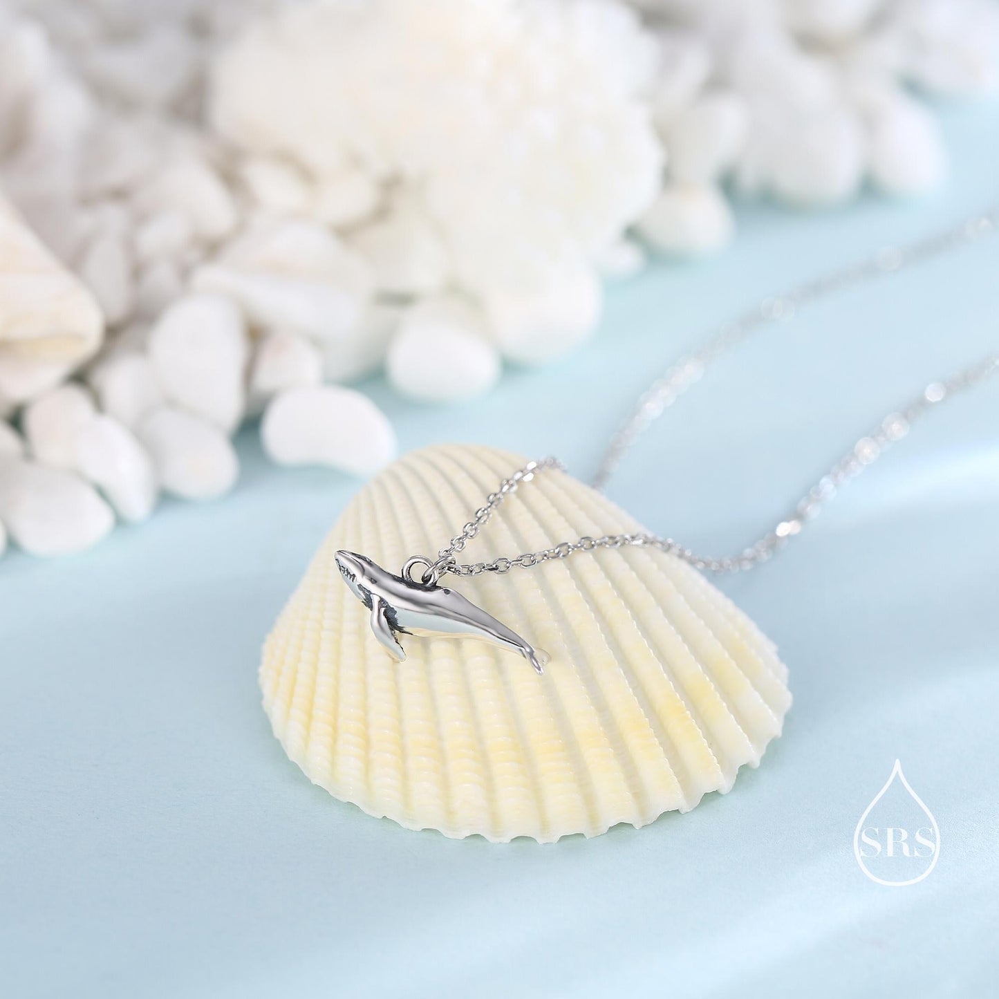 Tiny 3D Whale Pendant Necklace in Sterling Silver, Silver or Gold or Rose Gold Finish, Dainty Whale Fish Necklace, Whale Necklace