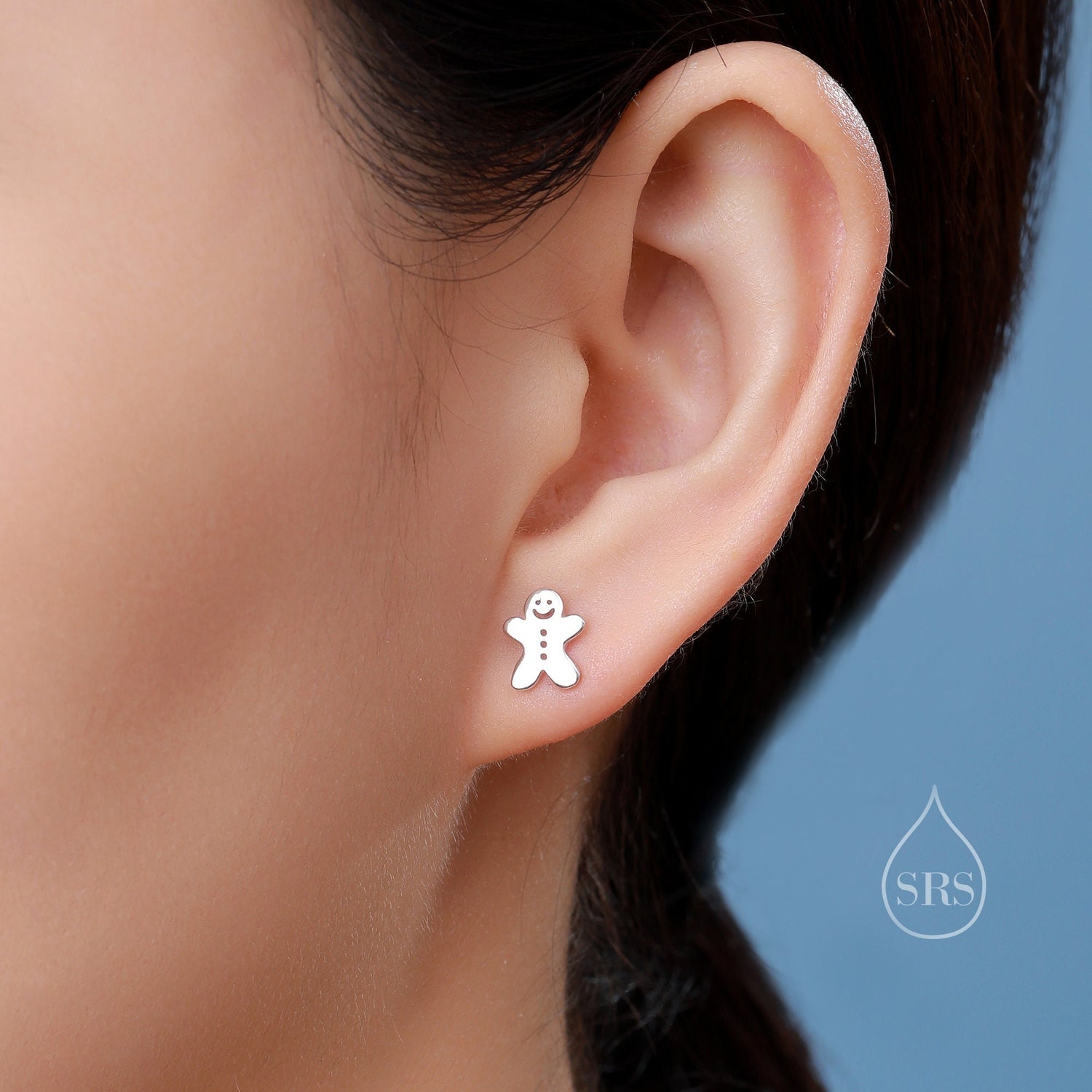 Gingerbread Man Stud Earrings in Sterling Silver, Silver, Gold or Rose Gold, Christmas Earrings, Gingerbread Man Earrings