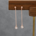 Clear CZ with Chain Dangle Stud Earrings in Sterling Silver, Silver or Gold or Rose Gold, CZ Drop Earrings