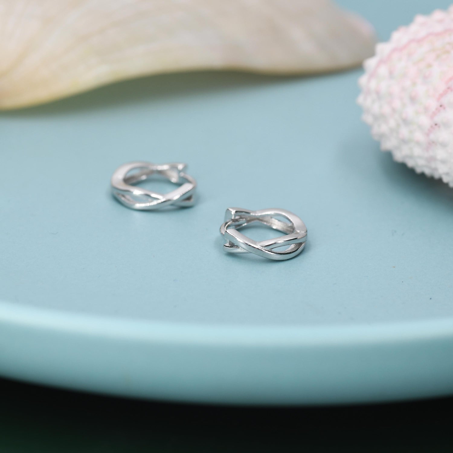 Sterling Silver Delicate Braided Huggie Hoops, Mini Twist Hoops, Intertwining Hoop Earrings, Dainty Huggie Hoops Earrings, Mobius Hoops