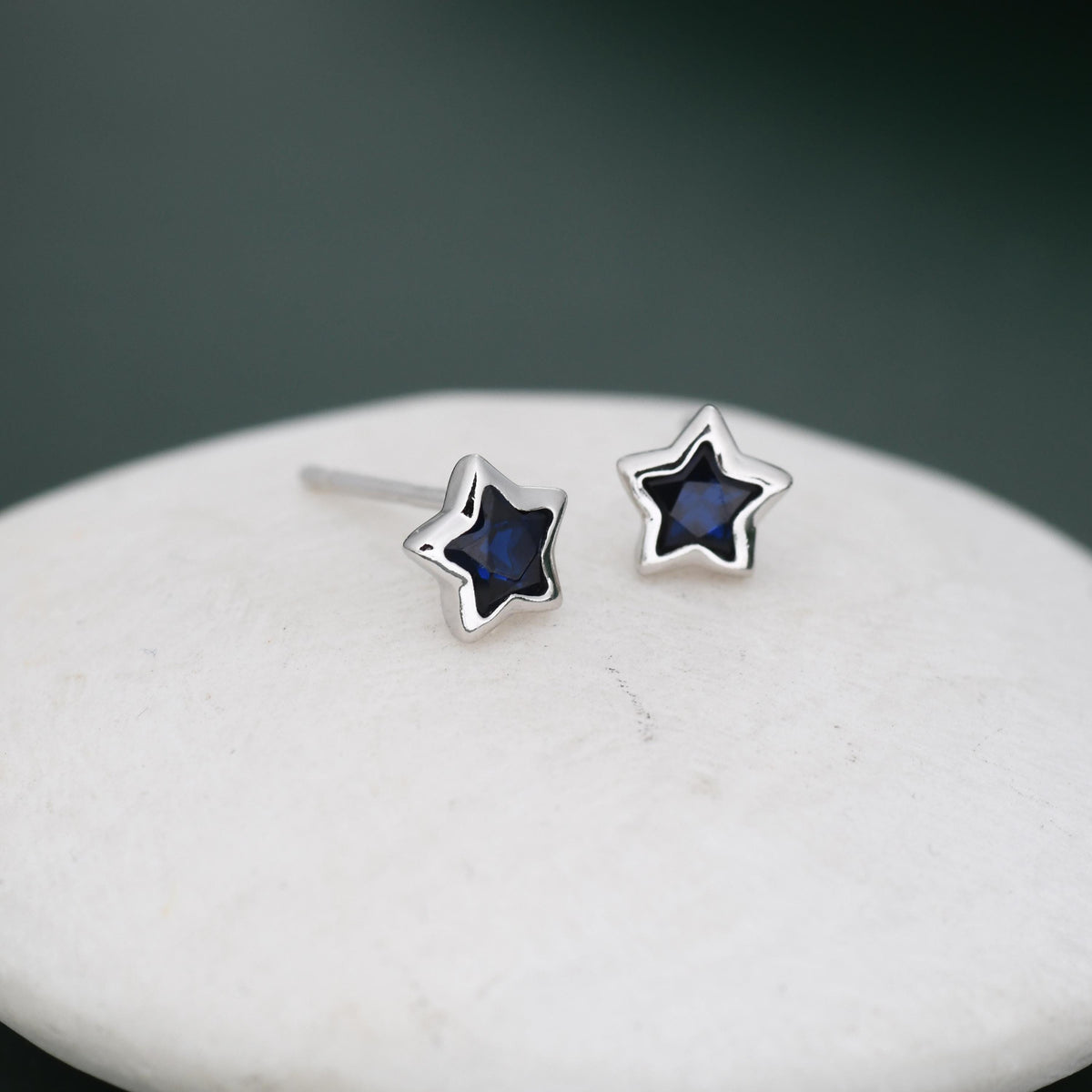 Darkest Blue CZ Star Stud Earrings in Sterling Silver, Silver or Gold, Sparkly Crystal Star Earrings, Stacking Earrings