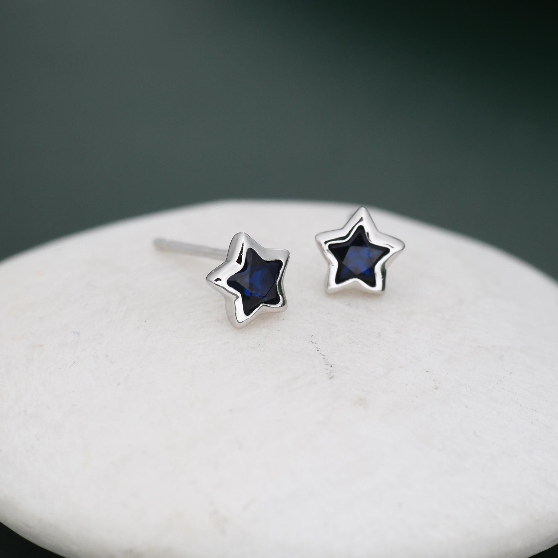 Darkest Blue CZ Star Stud Earrings in Sterling Silver, Silver or Gold, Sparkly Crystal Star Earrings, Stacking Earrings