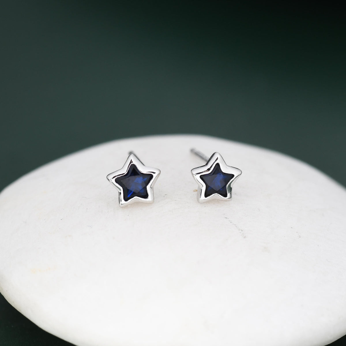 Darkest Blue CZ Star Stud Earrings in Sterling Silver, Silver or Gold, Sparkly Crystal Star Earrings, Stacking Earrings