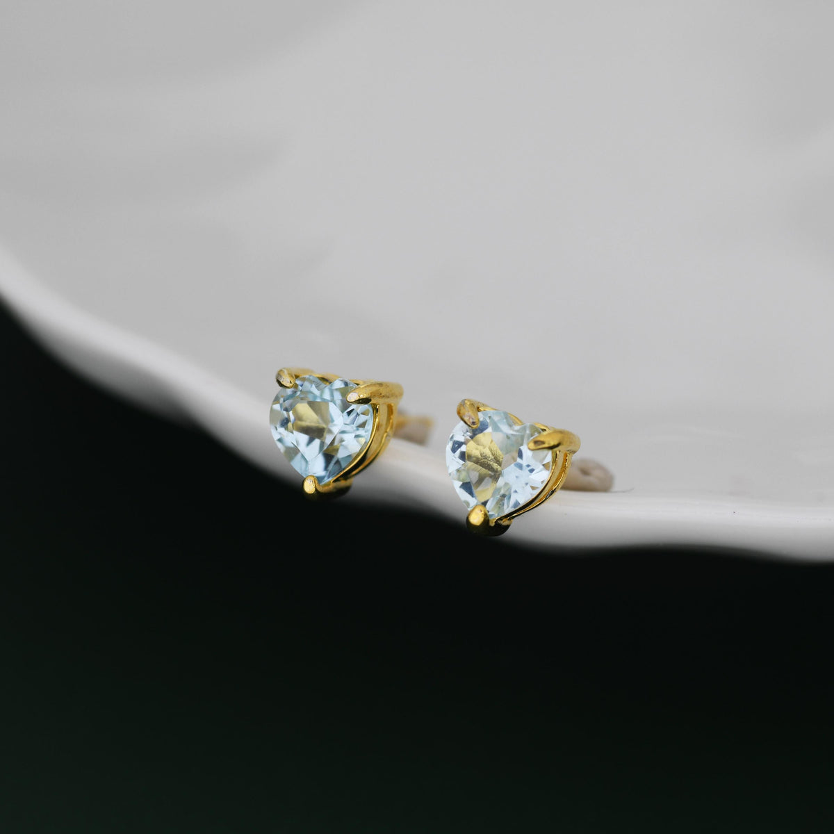 Natural Blue Topaz Stone Heart Stud Earrings in Sterling Silver - Silver or Gold, 5mm Genuine Blue Topaz Crystal Stud Earrings