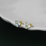 Natural Blue Topaz Stone Heart Stud Earrings in Sterling Silver - Silver or Gold, 5mm Genuine Blue Topaz Crystal Stud Earrings