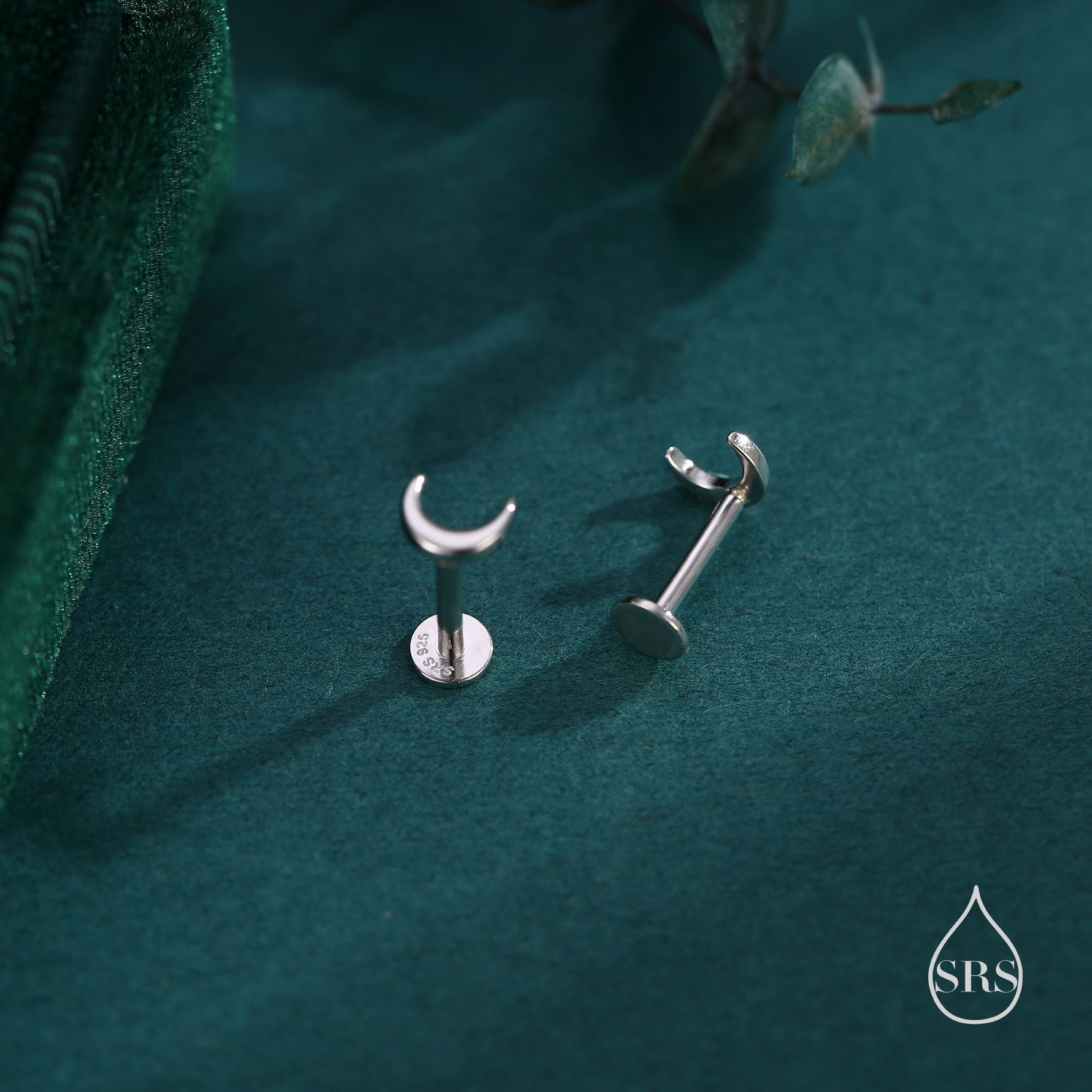 Tiny Moon 16G Internally Threaded Flat Back Earrings in Sterling Silver
