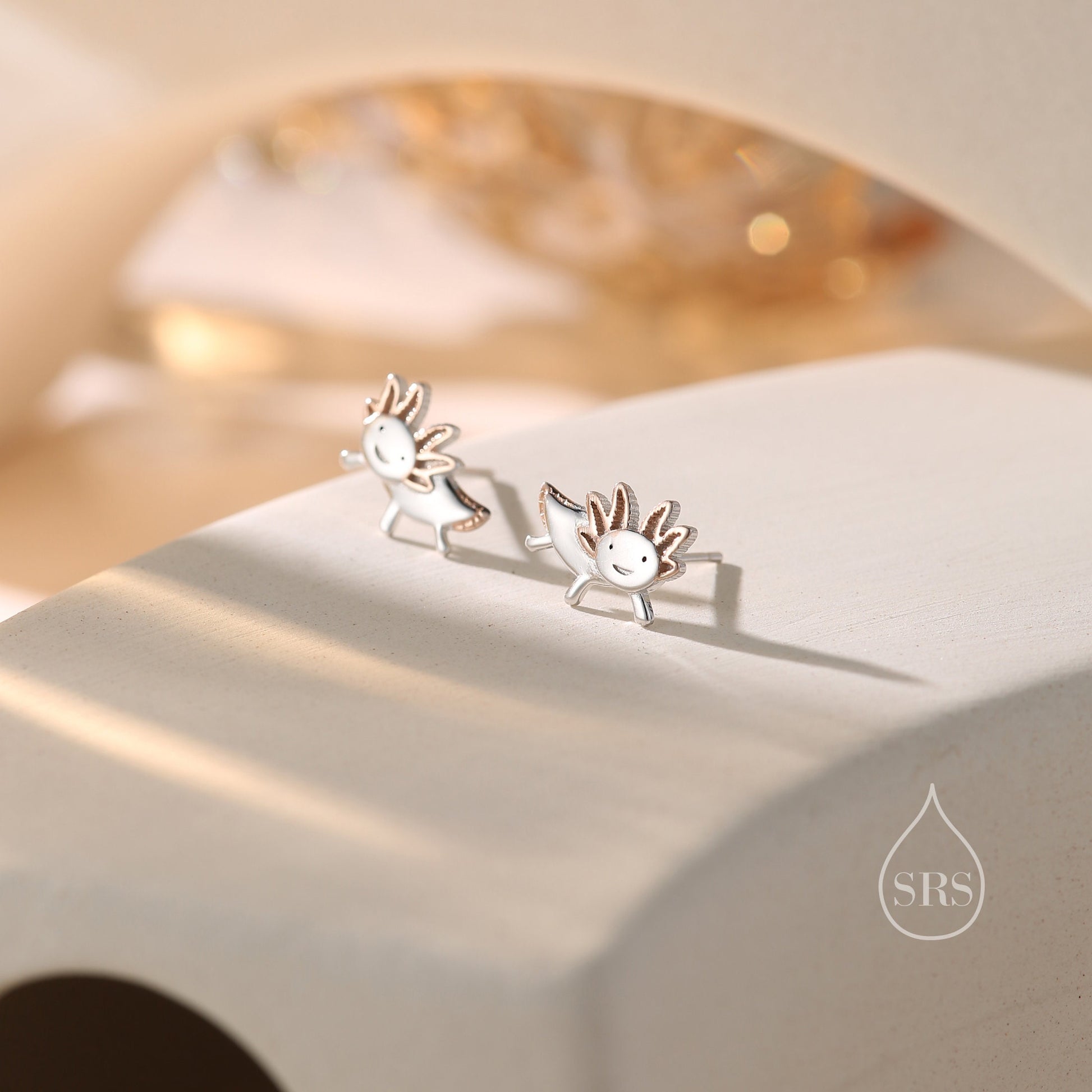 Tiny Axolotl Stud Earrings in Sterling Silver - Sea Creature Stud Earrings - Tiny Earrings - Pet Lover - Cute, Fun, Whimsical