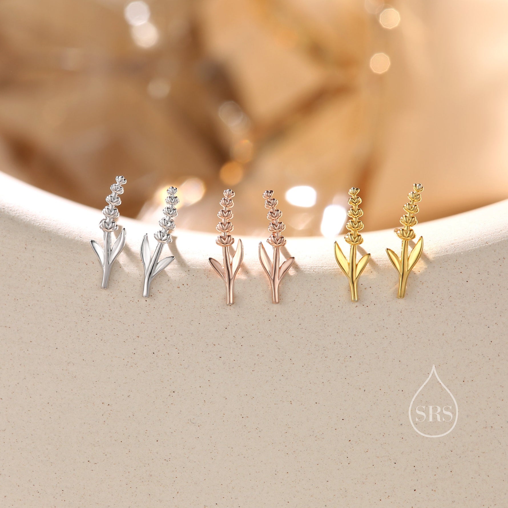 Extra Tiny Lavender Stud Earrings in Sterling Silver, Silver or Gold or Rose Gold, Delicate Lavender Flower Earrings