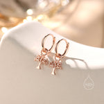 Sterling Silver Tree Charm Huggie Hoops, Silver or Gold or Rose Gold, Detachable Tree Hoop Earrings, Tree Charm Dangle Earrings,