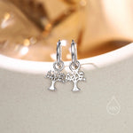 Sterling Silver Tree Charm Huggie Hoops, Silver or Gold or Rose Gold, Detachable Tree Hoop Earrings, Tree Charm Dangle Earrings,