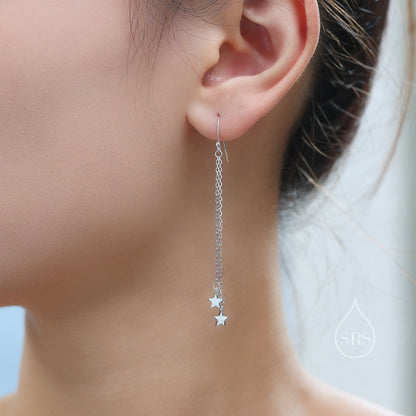 Delicate Star Dangle Drop Hook Earrings in Sterling Silver, Double Star Drop Dangle Earrings in Silver or Gold or Rose Gold