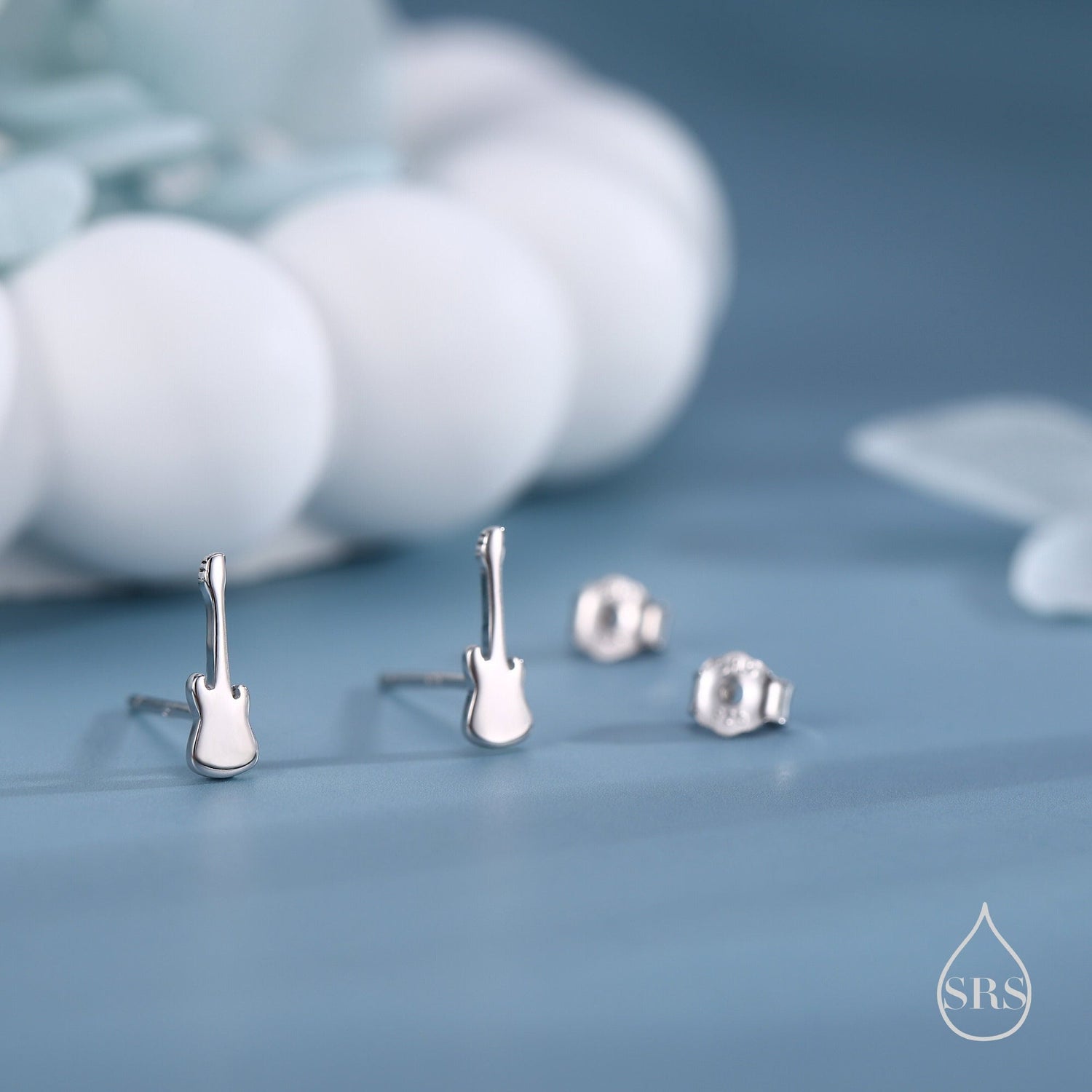 Tiny Electric Guitar Stud Earrings in Sterling Silver, Silver or Gold, Quirky Whimsical Earrings, Music Earrings