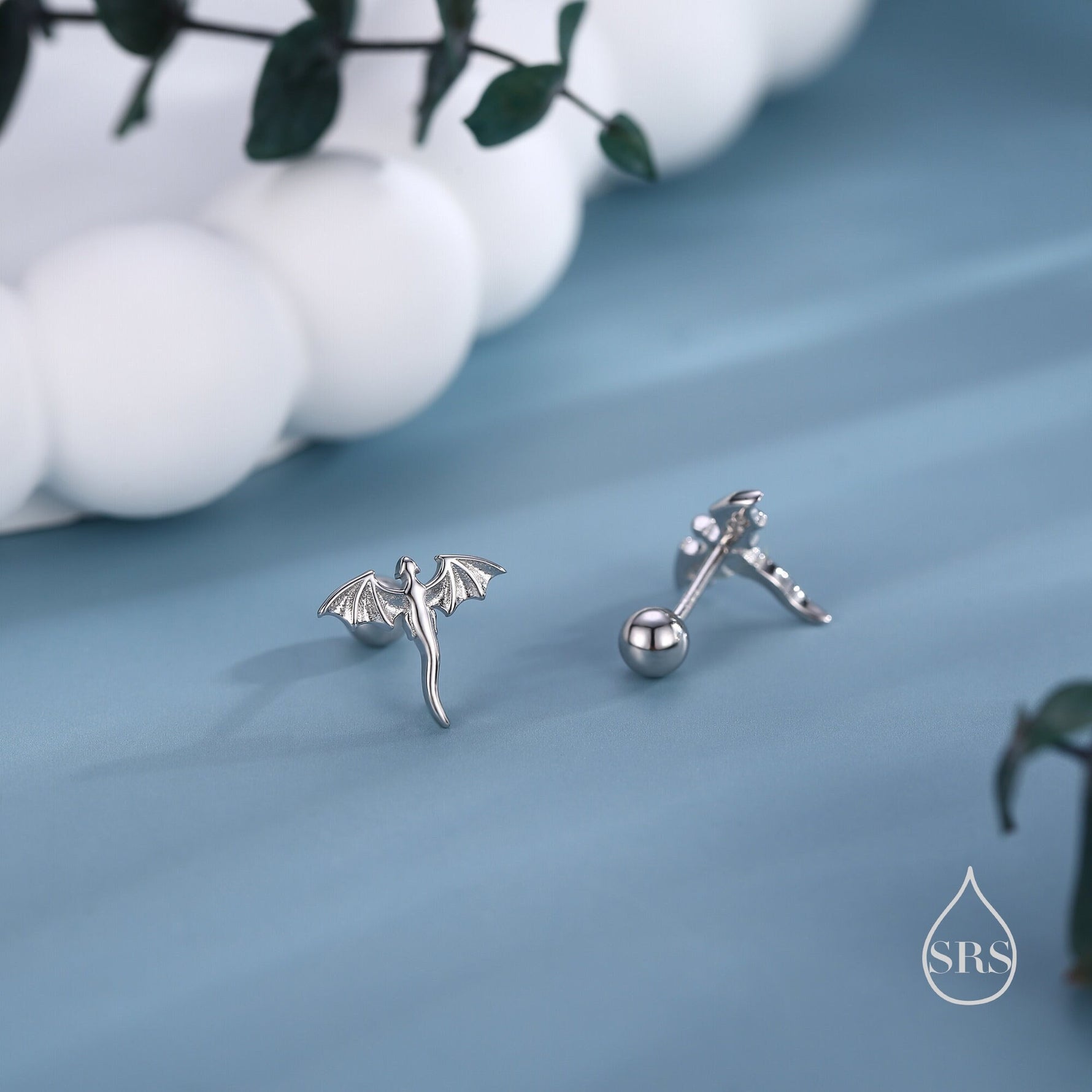 Extra Tiny Dragon Screw Back / Flat Back Earrings in Sterling Silver, Silver or Gold or Rose Gold, Sterling Silver Dragon Earrings
