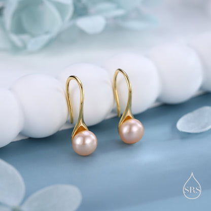 Genuine Pink Freshwater Pearl Hook Earrings in Sterling Silver, Natural Freshwater Pearls, Silver or Gold, Natural Pink Button Pearl