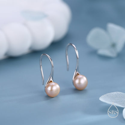 Genuine Pink Freshwater Pearl Hook Earrings in Sterling Silver, Natural Freshwater Pearls, Silver or Gold, Natural Pink Button Pearl