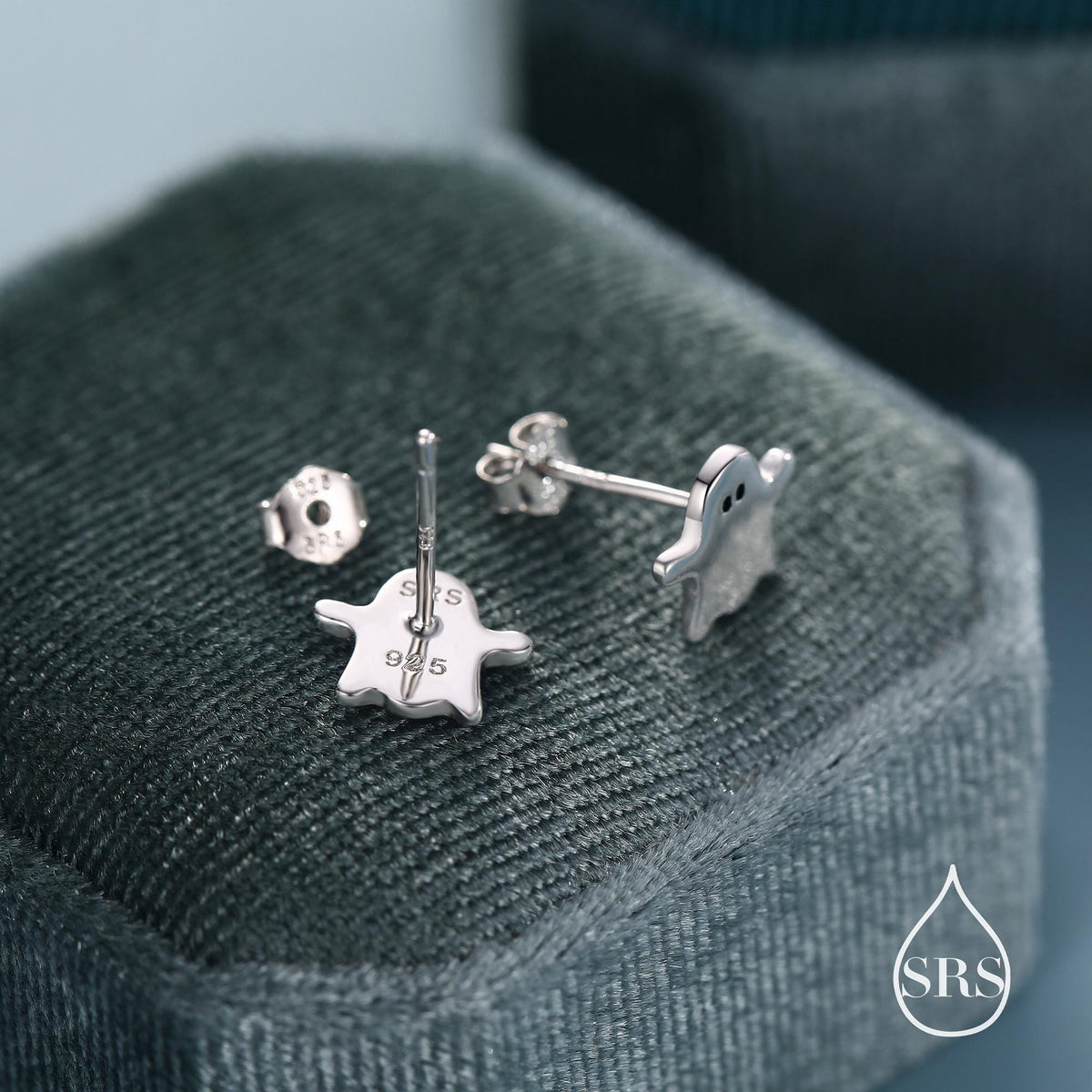 Delicate Minimalist Ghost Stud Earrings in Sterling Silver, Tiny Ghost Earrings