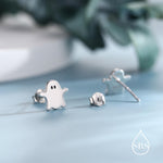 Delicate Minimalist Ghost Stud Earrings in Sterling Silver, Tiny Ghost Earrings