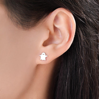 Delicate Minimalist Ghost Stud Earrings in Sterling Silver,  Tiny Ghost Earrings