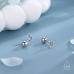 Tiny Crescent Moon Barbell Earrings in Sterling Silver, Screw back Moon Earrings, Celestial Earrings