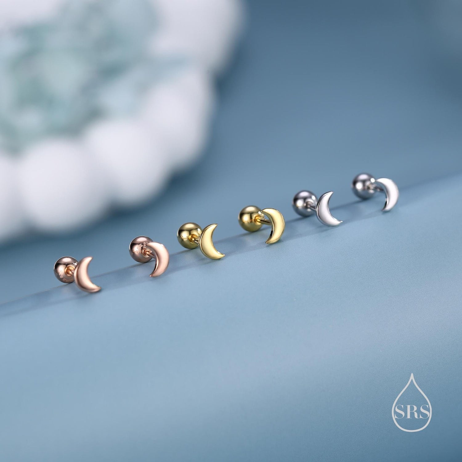 Tiny Crescent Moon Barbell Earrings in Sterling Silver, Screw back Moon Earrings, Celestial Earrings