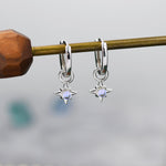 Tiny Moonstone Starburst Huggie Hoop Earrings in Sterling Silver, Silver or Gold, Detachable Charms, Moonstone North Star Drop Earrings
