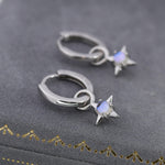 Tiny Moonstone Starburst Huggie Hoop Earrings in Sterling Silver, Silver or Gold, Detachable Charms, Moonstone North Star Drop Earrings