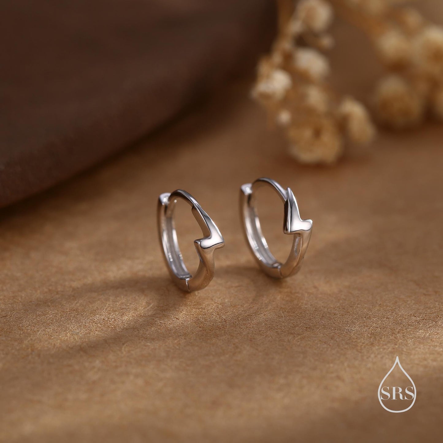 Minimalist Lightning Bolt Huggie Hoop Earrings in Sterling Silver, Silver, Gold, or Rose Gold, Lightning Bolt Hoop Earrings, Lightning Bolt