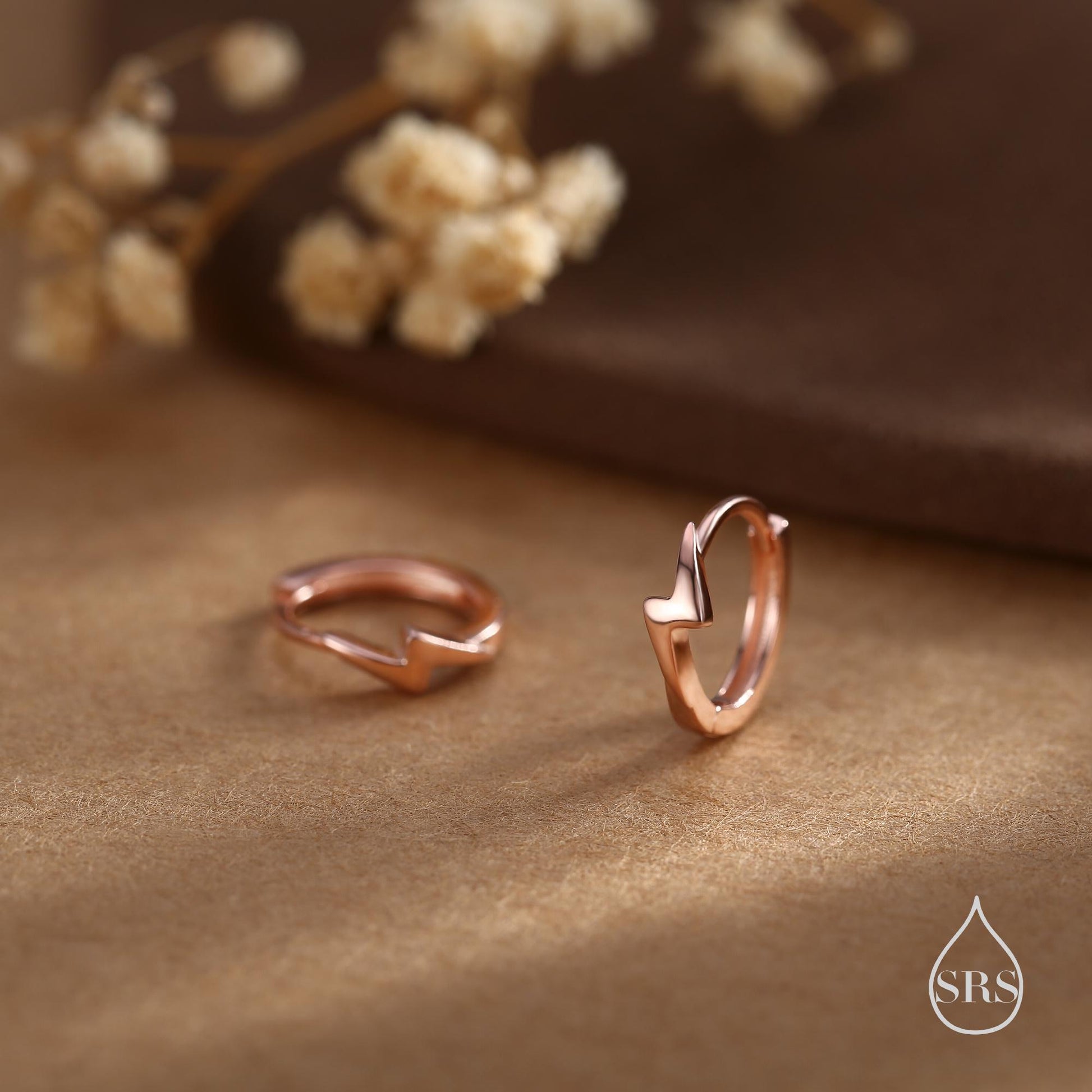 Minimalist Lightning Bolt Huggie Hoop Earrings in Sterling Silver, Silver, Gold, or Rose Gold, Lightning Bolt Hoop Earrings, Lightning Bolt