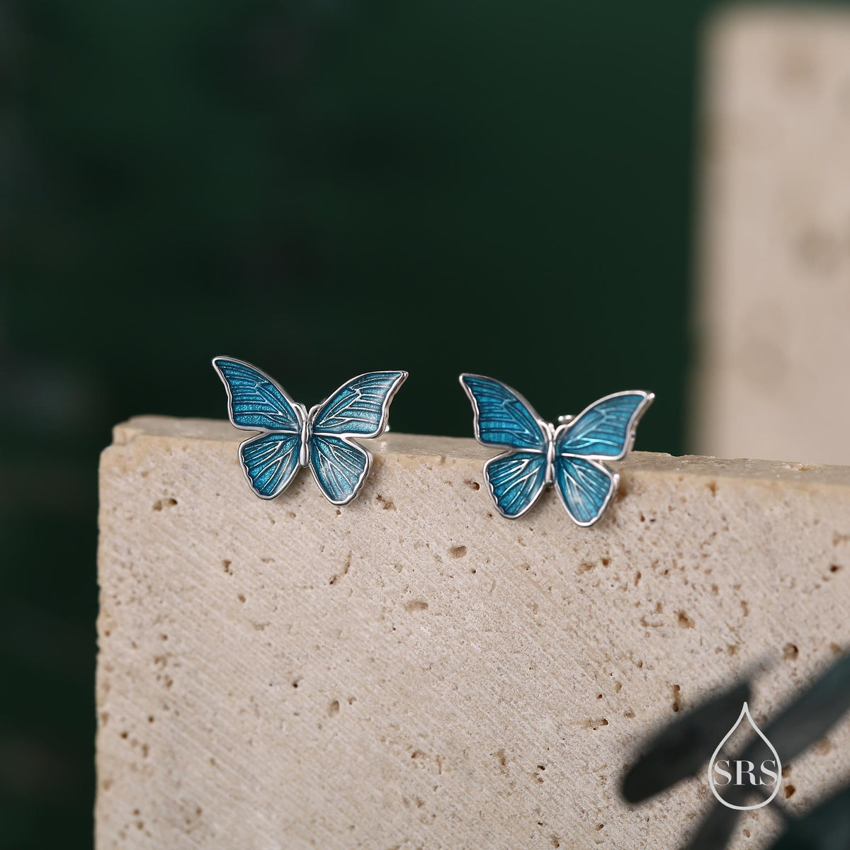 Blue Enamel Butterfly Stud Earrings
