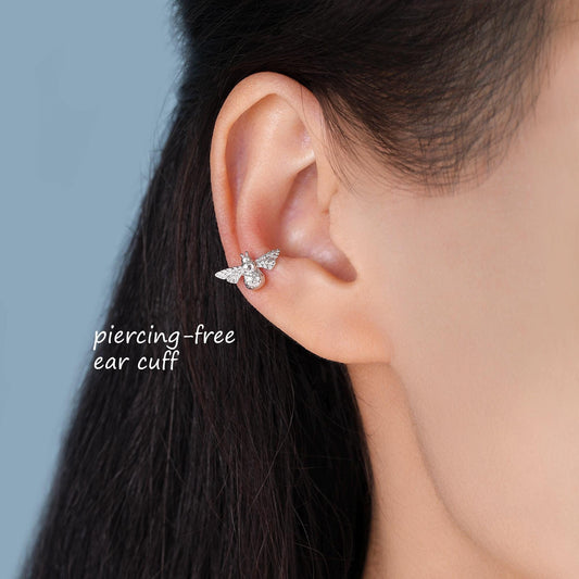 Piercing Free Bumble Bee Ear Cuff in Sterling Silver, Silver Gold or Rose Gold, Sold as a pair, No Piercing Ear Cuffs