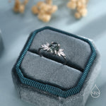 Oval Cabochon Moss Agate with CZ Engagement Ring in Sterling Silver, US Size 5 6 7 8, Oval Cut Shape Moss Agate Ring