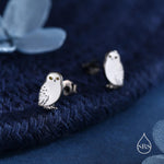 Sterling Silver Snowy Owl Bird Stud Earrings, Black Rhodium Coated Owl Bird Earrings, Nature Inspired Animal Earrings, Owl Stud