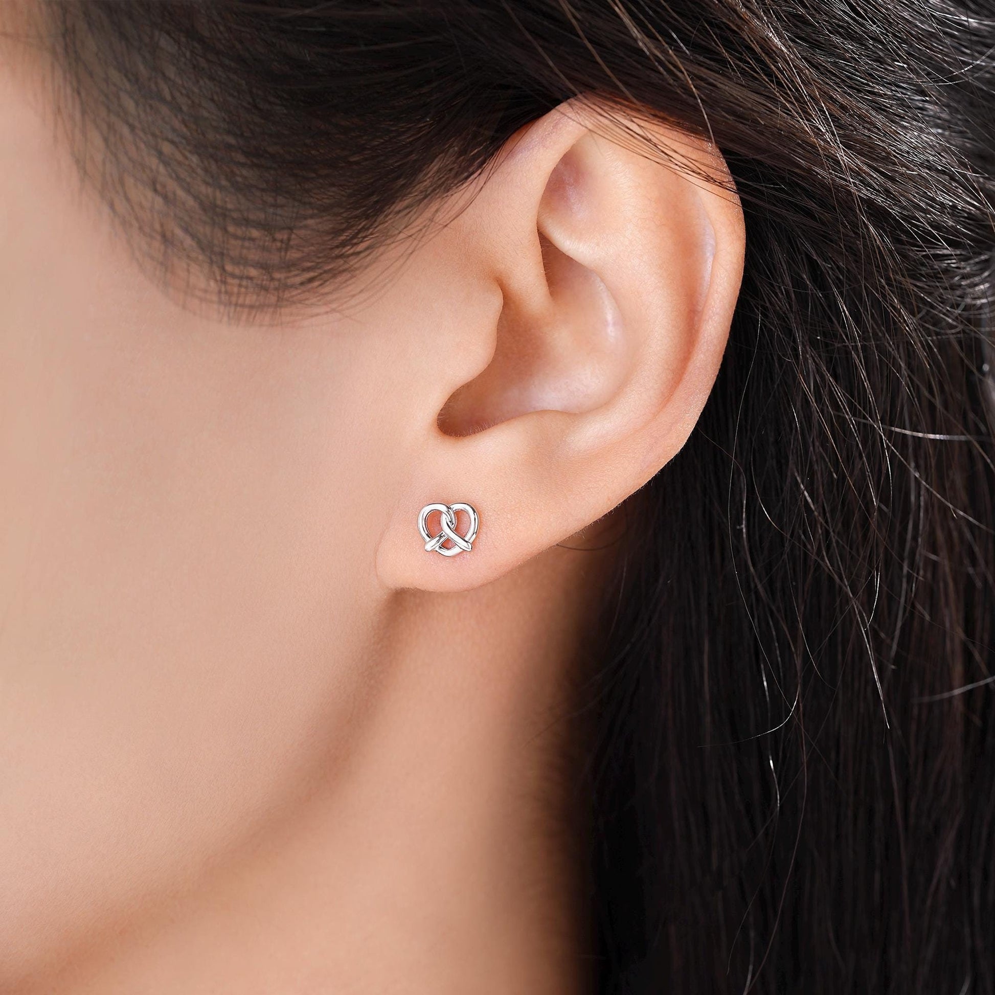 Mismatched Croissant and Pretzel Heart Knot Earrings in Sterling Silver, Silver, Gold or Rose Gold, Knot Earrings, Asymmetric Earrings