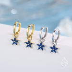 Sapphire Blue Flower CZ Huggie Hoop in Sterling Silver, Silver or Gold, Minimalist Simple Hoop Earrings, Detachable and Interchangeable