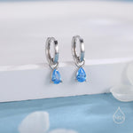 Sterling Silver Aquamarine Blue Pear Cut CZ Hoop Earrings, Droplet Dangle Hoop Earrings, Interchangeable Charm, March Birthstone