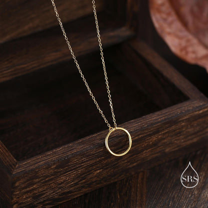 Minimal Skinny Circle Pendant Necklace in Sterling Silver, Silver or Gold or Rose Gold, Delicate  Circle Geometric Necklace