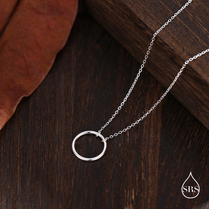 Minimal Skinny Circle Pendant Necklace in Sterling Silver, Silver or Gold or Rose Gold, Delicate  Circle Geometric Necklace