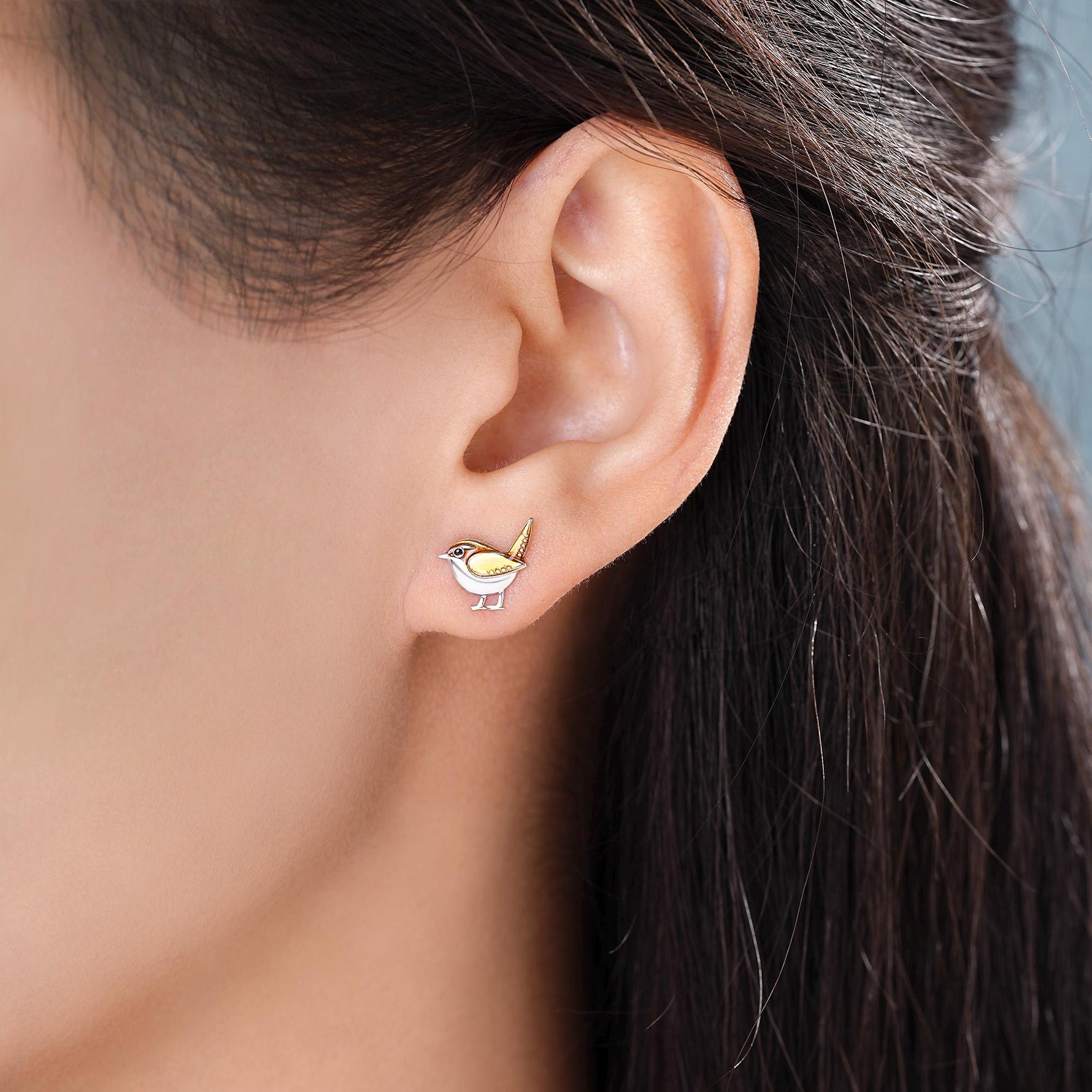 Sterling Silver Tiny Wren Bird Stud Earrings Earrings, Silver Wren Earrings, Cute Sparrow Earrings