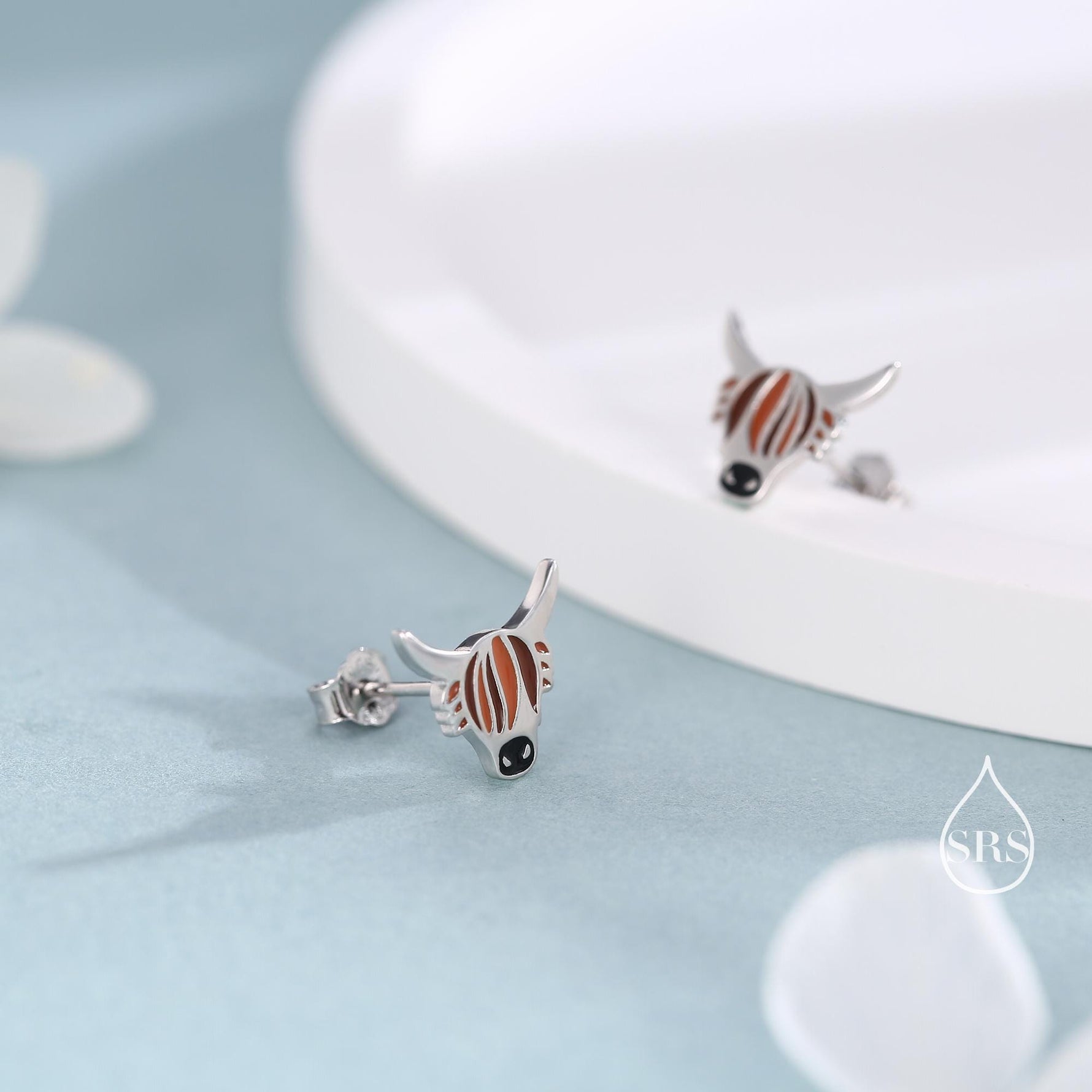 Enamel Highland Cow Stud Earrings in Sterling Silver, Highland Bull Earrings, Cow Earrings, Scottish Design