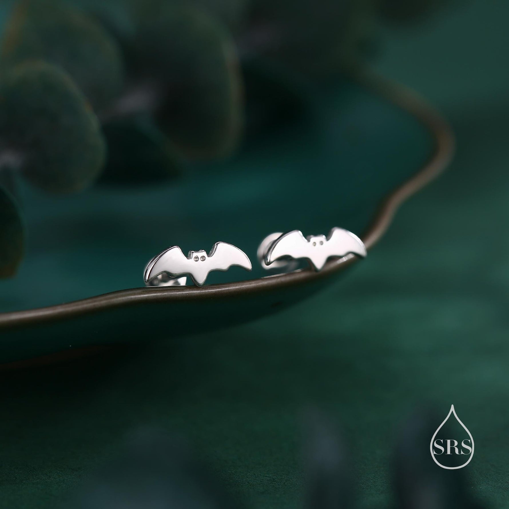 Tiny Bat 16G Internally Threaded Flat Back Earrings in Sterling Silver, Animal Earrings