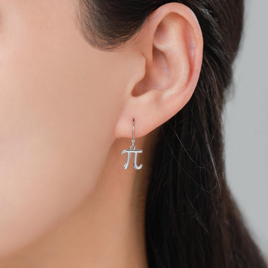 Sterling Silver Pi Drop Hook Earrings - Mathematical Earrings, Silver, Gold or Rose Gold, Math, Geeky, Fun, Whimsical, Pi Dangle Earrings