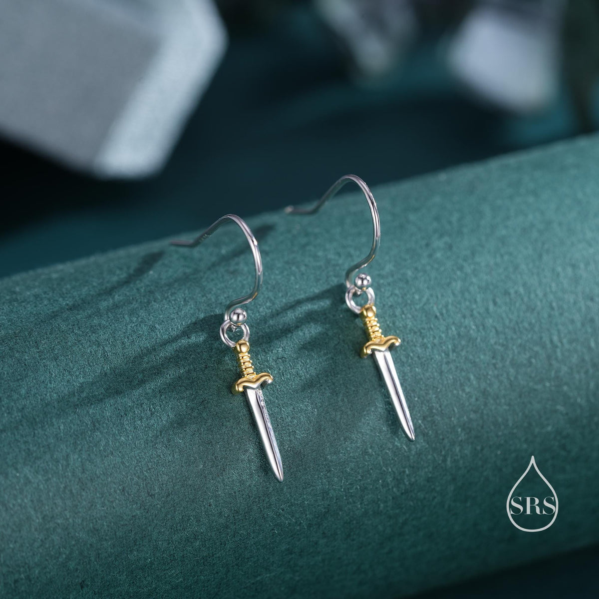 Little Dagger Sword Drop Hook Earrings in Sterling Silver - Sword Dangle Drop Earrings, Sword Earrings