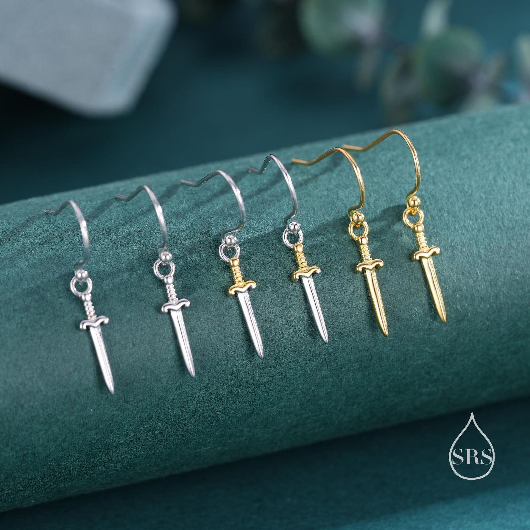 Little Dagger Sword Drop Hook Earrings in Sterling Silver - Sword Dangle Drop Earrings, Sword Earrings
